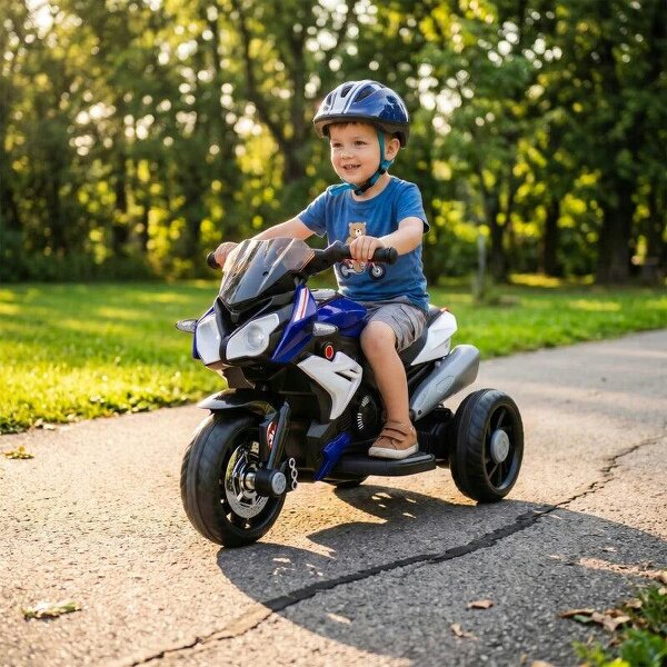 Kids Electric Motorcycle, 6V Ride on Motorcycle with 3 Wheels, LED Headlight, Music, Horn for Boys Girls 3-5 Y, Blue