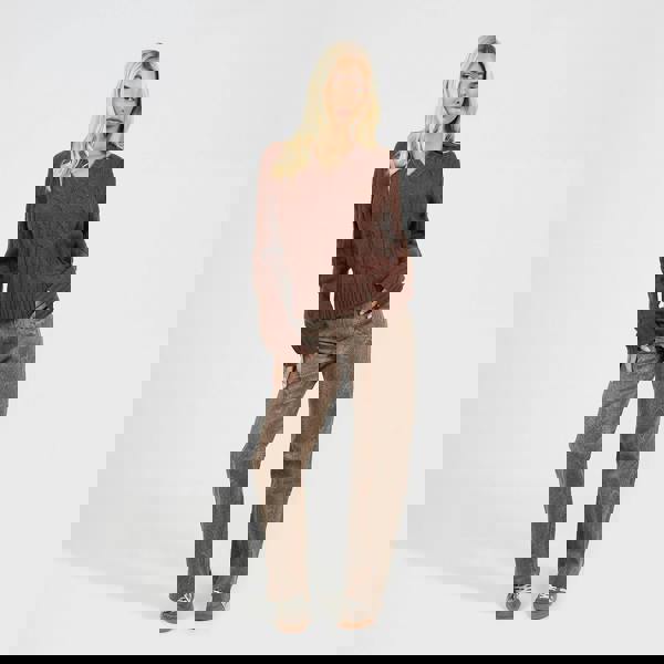 Brave Soul Brown Collared Cable Knit Jumper - Brown Image 3