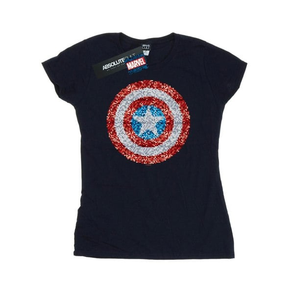 Marvel Womens/Ladies Captain America Pixelated Shield Cotton T-Shirt - Navy Blue