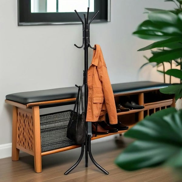 Rafaelo Mobilia Metal Coat Stand With 12 Hooks Black