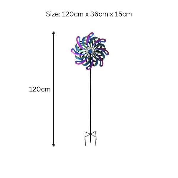 EDH Door Hardware Small Cosmic Fusion Vortex Wind Spinner Stake – 120 x 36 x 15 CM | Kinetic Metal Wind Sculpture | Outdoor Garden Spinner for Yard