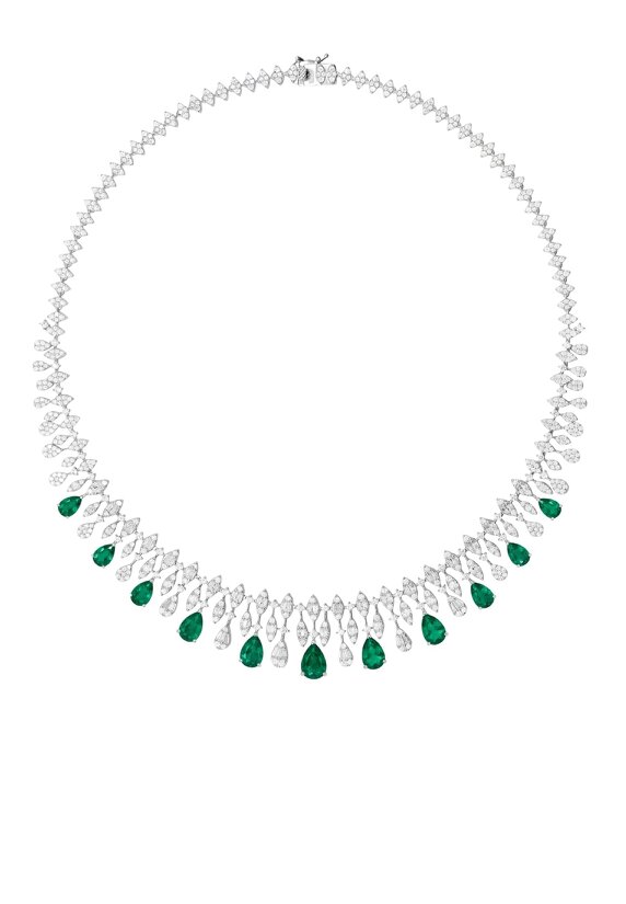 Latelita Duchess Emerald Statement Necklace Silver