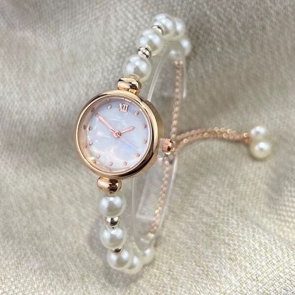 The Colourful Aura Elegant Rose Gold Beaded Dial Bracelet Watch