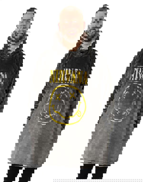 Nirvana Mens Black Logo Blanket Hoodie (One Size)