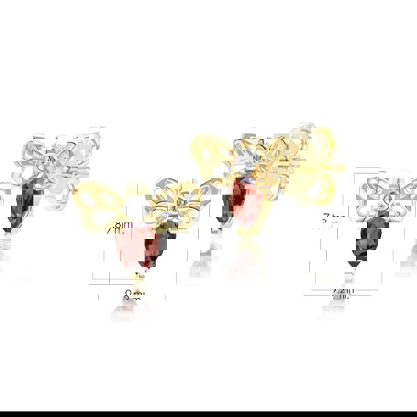 Gemondo Honeycomb Art Nouveau Pear Shape Garnet and Diamond Bee Stud Earrings in 9ct Yellow Gold