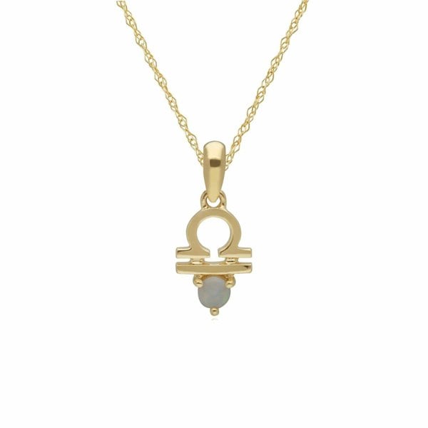 135P2001019 Opal Libra Zodiac Charm Necklace in 9ct Yellow Gold 1