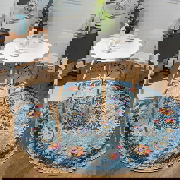 Livabliss Floransa-Vintage Blue Beige Grey Pink Traditional Boho Rug