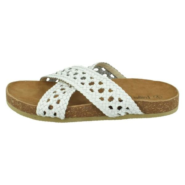 Down to Earth Ladies Down To Earth Leather X Strap Mule Sandals F00429