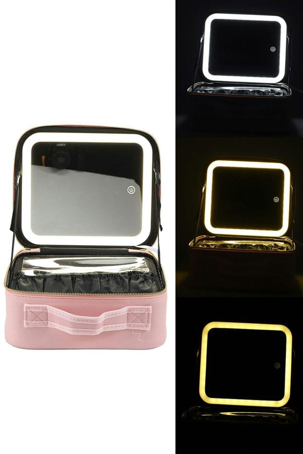 Living and Home Makeup Storage Bag with Three Colour LED Mirror