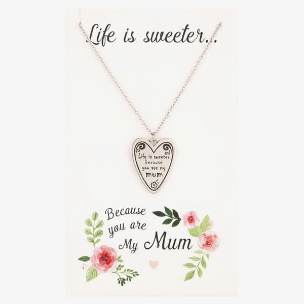 T. H. Baker Sentiments Life Is Sweeter Mum Heart Pendant 11150