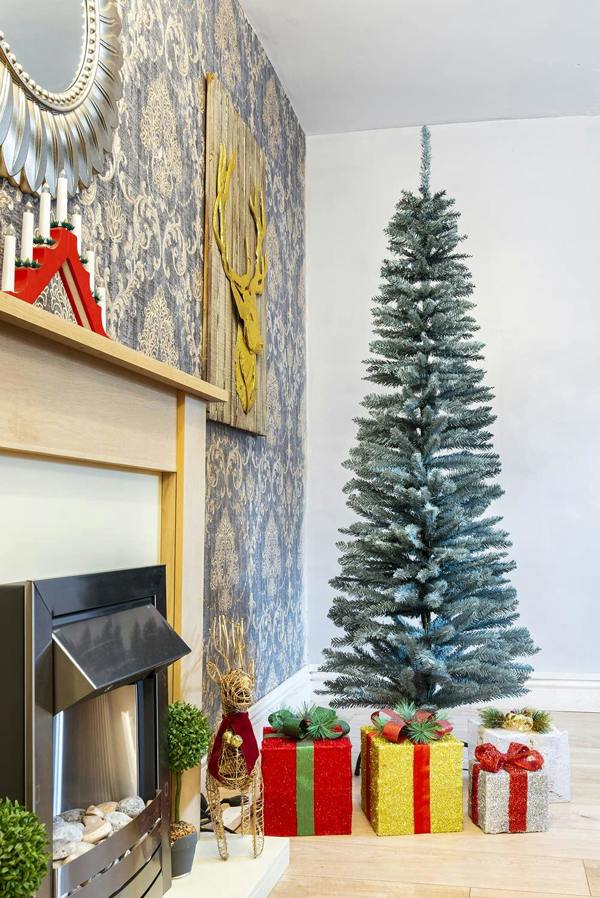 4ft to 8ft Slim Artificial Flocked Christmas Pencil Trees with Metal Stand image 9