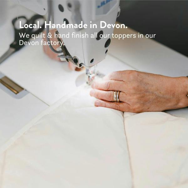 Local. Handmade in Devon. Natural 100% British Wool Mattress Topper thick handmade in the UK 100% cotton OEKO TEX Standard 100