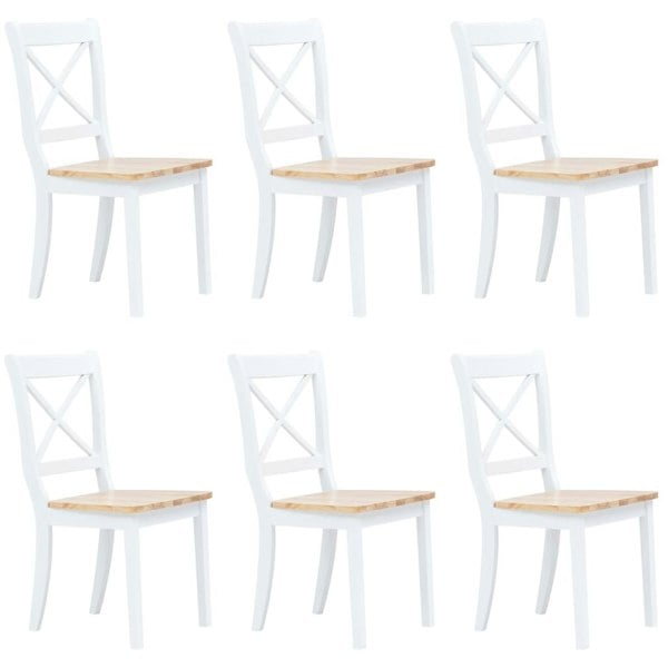 Berkfield Dining Chairs 6 pcs White and Light Wood Solid Rubber Wood