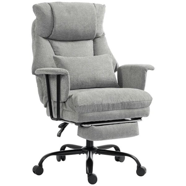 Office Chair, 180kg Heavy Duty Linen Computer Desk Chair with Lumbar Support, Wide Seat, Spring Cushion, Grey