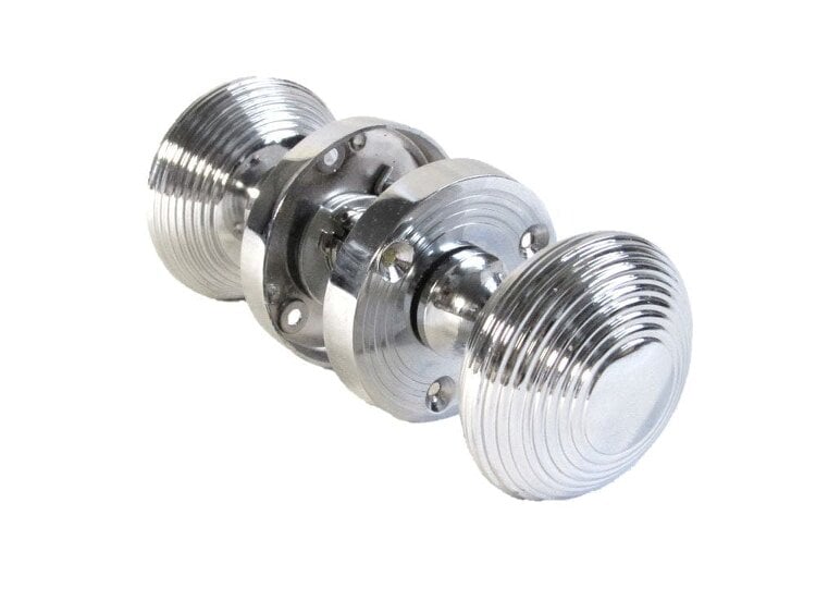 EDH Door Hardware Polished Chrome Reeded Round Door Knobs with Tubular Latch – 1, 4 & 6 Pair Packs