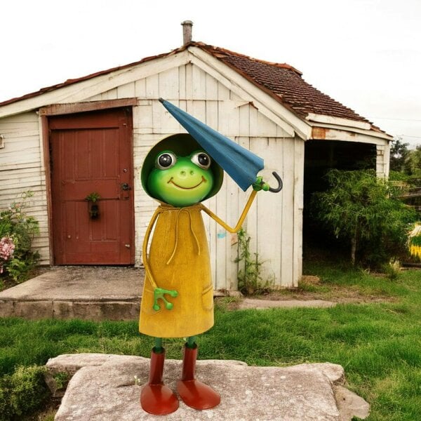 EDH Door Hardware Small Metal Yellow Soggy Froggy (28.5cm x 12.5cm x 7cm) – Quirky Handcrafted Frog Garden Ornament –  Metal Frog Statue for Outdoor