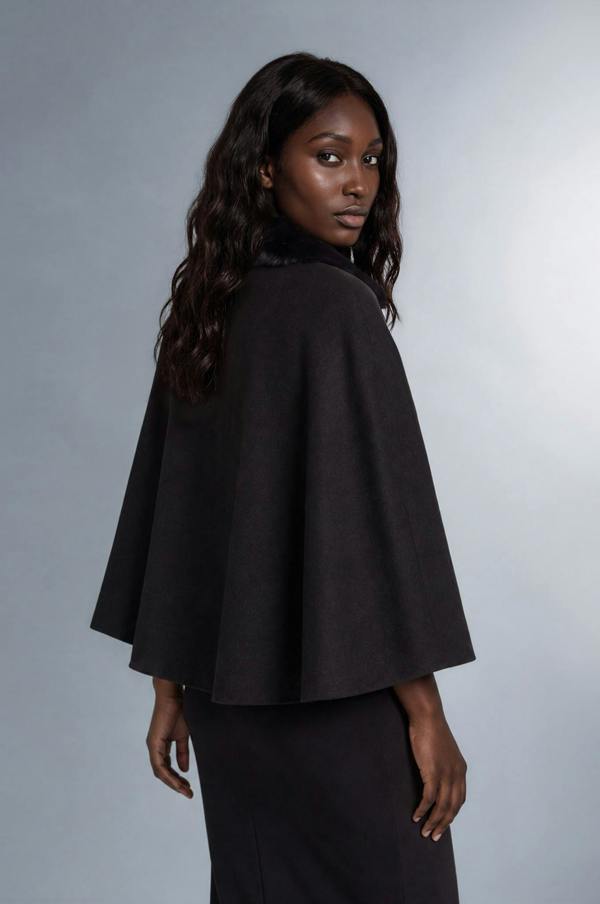 Myles Anthony Wool & Silk Cape With Faux Fur Collar