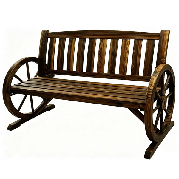 Gr8 Garden 2 Seater Wooden Garden Bench Wagon Wheel Style Outdoor Patio Seat Loveseat Chair