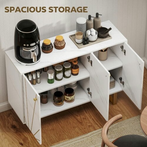 Wyld Haus Vekeba Coso 107cm White and Gold Marble Sideboard 3 Doors 2 Shelves
