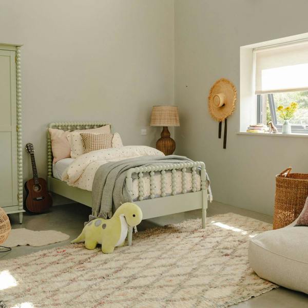 Statement Furniture Cromwell Wooden Bed Frame with Bobbin Design Headboard and Foot End - Pale Olive