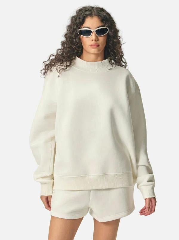 Anniou Heavyweight Fleece Mock Neck Pullover - ivory
