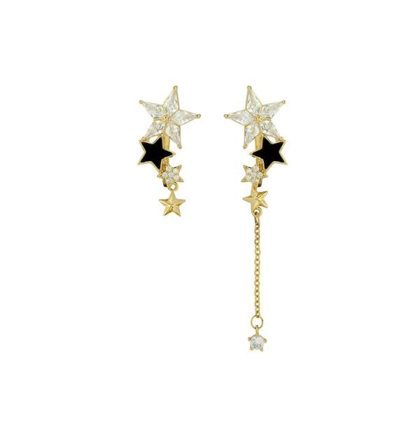 Gold Trip Star Asymmetric Drop Clip On Earrings