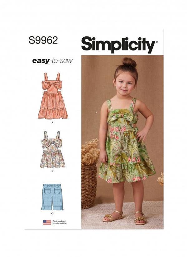 Simplicity Sewing Pattern 9962, Tops, Dresses, Shorts for Kids, A (3-4-5-6-7-8) - Easy