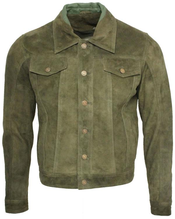 Infinity Leather Mens Trucker Classic Suede Leather Shirt Jeans Jacket