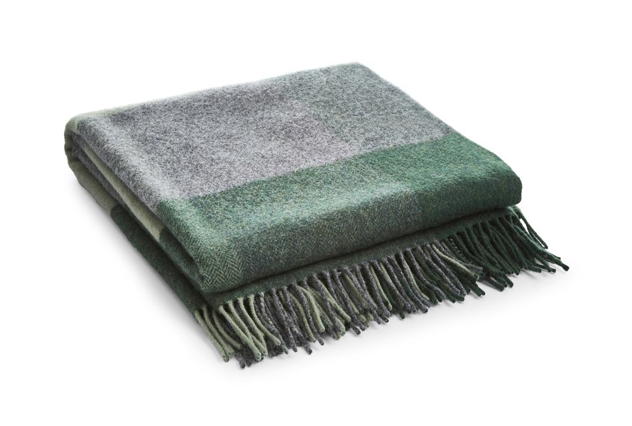 Liddell Lambswool Bistro Check Blanket - Green