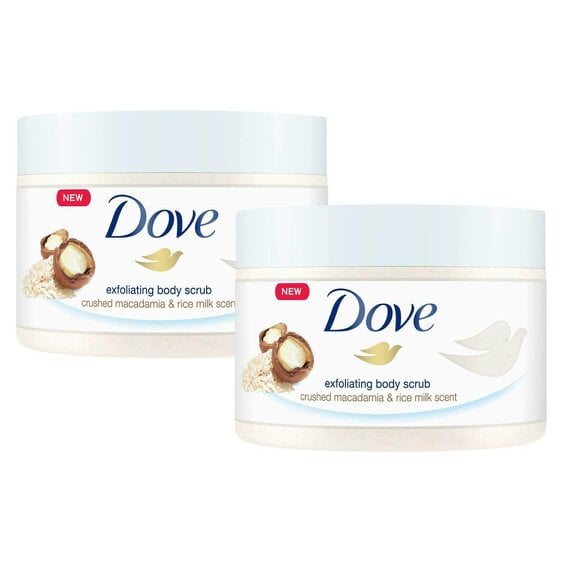 Dove Exfoliating Body Scrub Crushed Macadamia & Rice Milk, 225ml 2 Pack