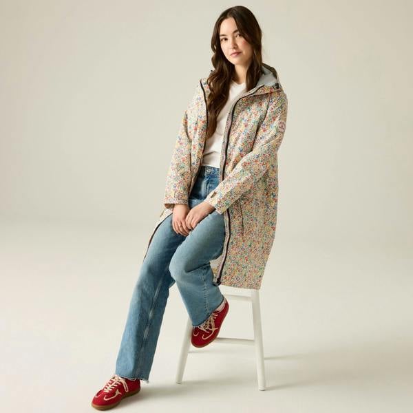 Regatta Womens/Ladies Cath Kidston Ditsy Floral Long Length Waterproof Jacket - Cream Harmony - 