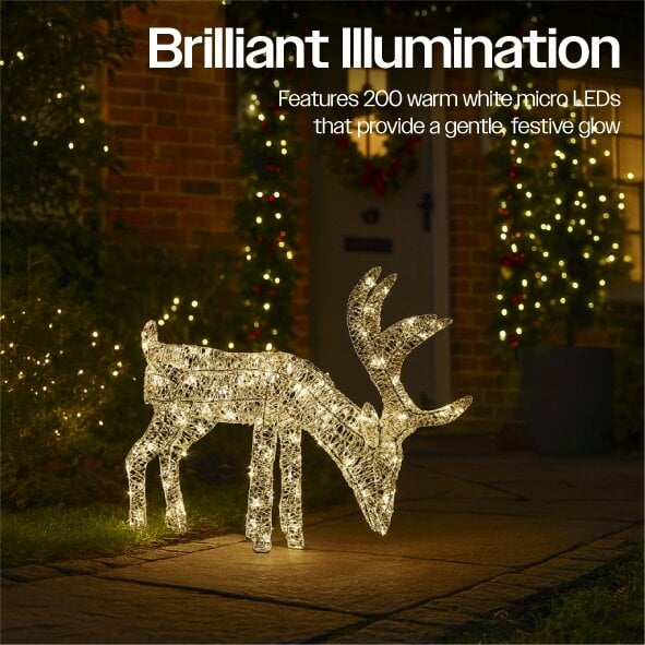 Scotts of Stow Xmas Haus FloorStanding 43CM High Silver LED Christmas Holiday Festive Reindeer