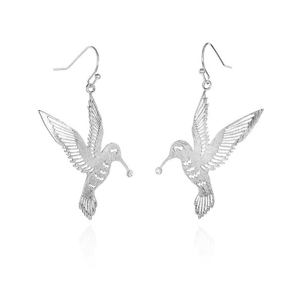 namana Silver Bird Dangle Earrings in a Hummingbird Design for Women