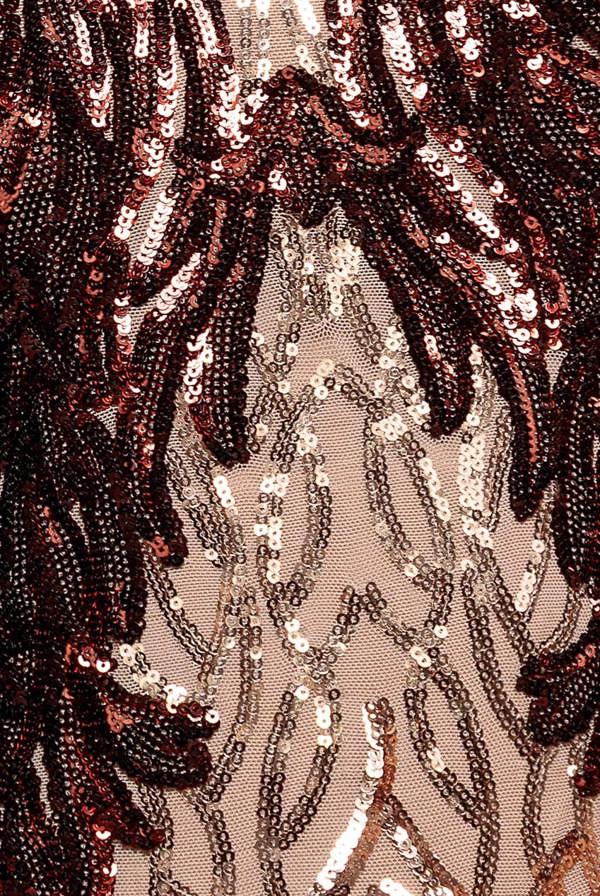 Boat Neck Full Sleeve Sequin Midi Dress - Champagne DR3008