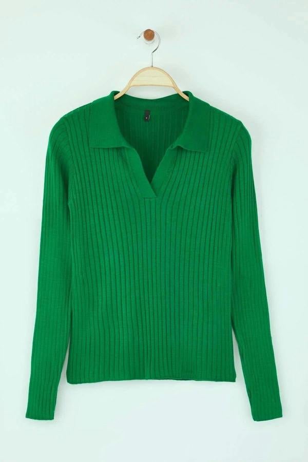 WOVCOR Polo Neck Knit Sweater with Finger Detail
