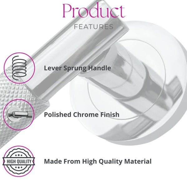 EDH Door Hardware Knurled Polished Chrome Door Handles – Internal Lever Handle Packs with Fixings