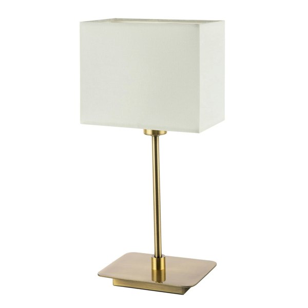 Contemporary Antique Brass Bedside Table Lamp with White Cotton Fabric Shade Image 2