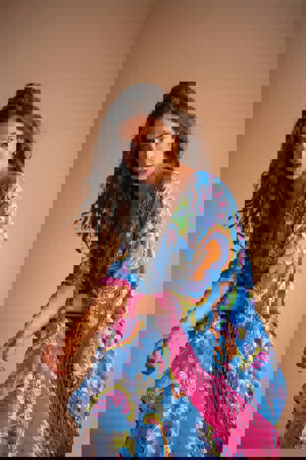 Jamila Fringed Midaxi Kaftan in Paisley Florals