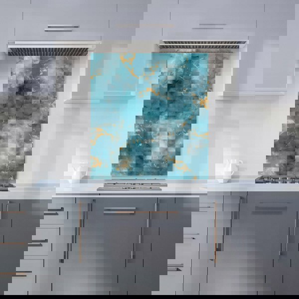 Warren Reed - Designer Gold And Blue Marble Effect Kitchen Splashback