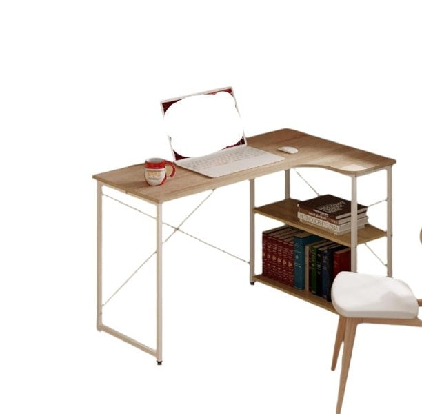 Modcraft L-Shaped Computer Desk – Light Oak & White Home Office Workstation with Storage Shelves
