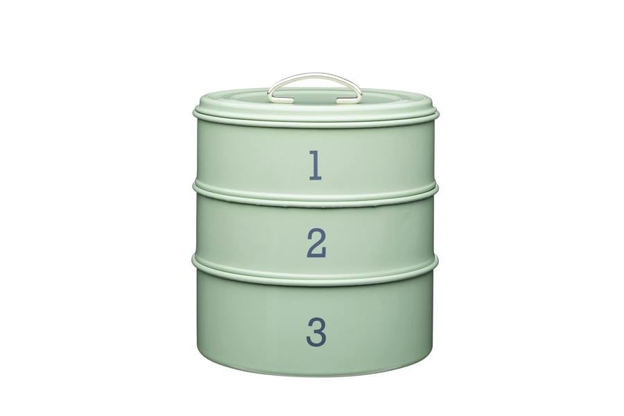 KitchenCraft Living Nostalgia 3-Tier Metal Cake Storage Tin - English Sage Green