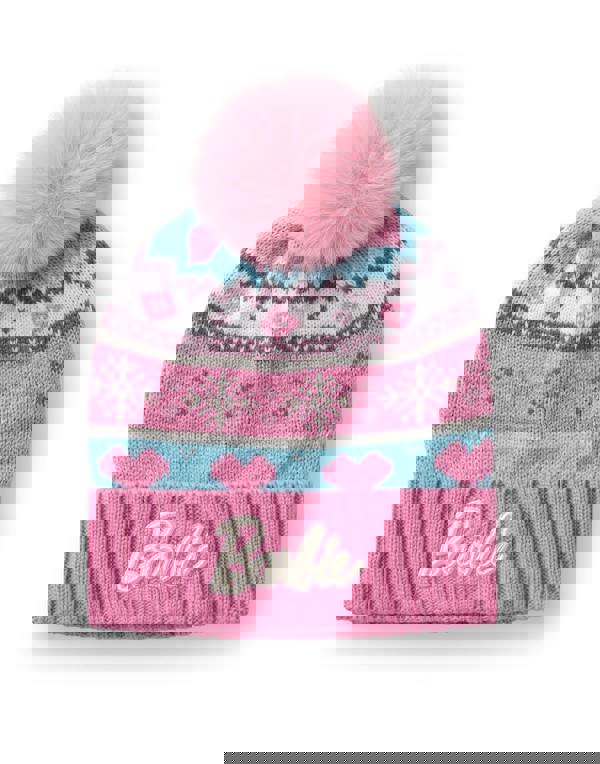 Barbie Girls Pink Fair Isle Beanie and Gloves Set (One Size)