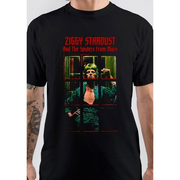 David Bowie Unisex Adult Ziggy Stardust T-Shirt - Black/Red