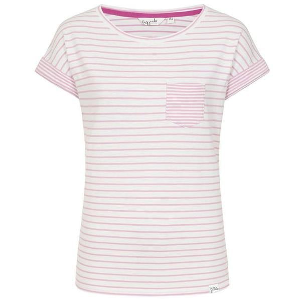 Lazy Jacks Womens/Ladies Striped Rolled Sleeves T-Shirt - Pink - 