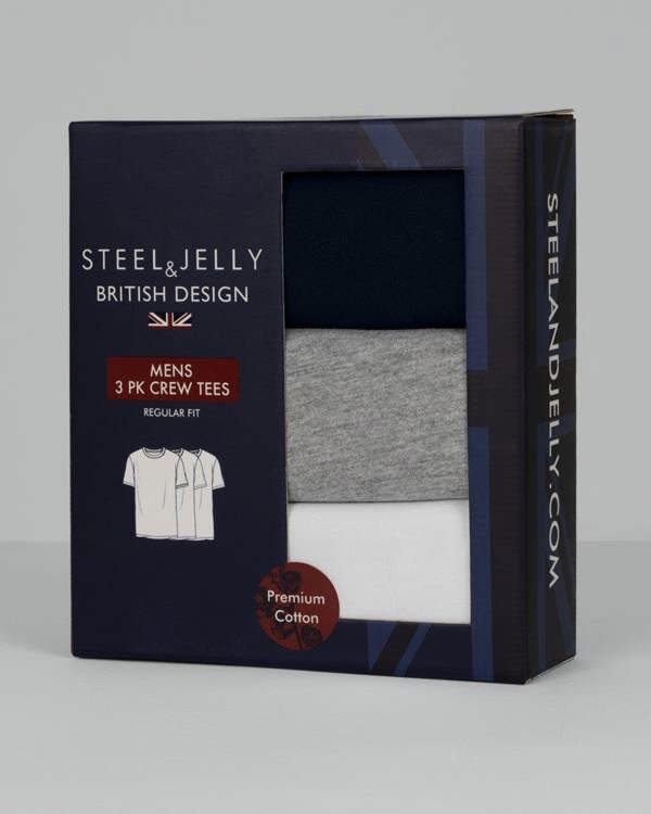 Steel & Jelly Navy, Grey & White 3 Pack Short Sleeve T-Shirts