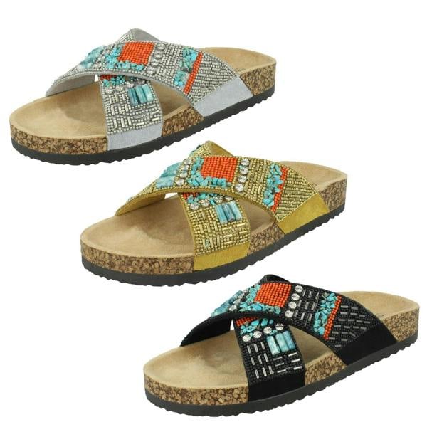 Spot On Ladies Spot On Beaded Mules F00347
