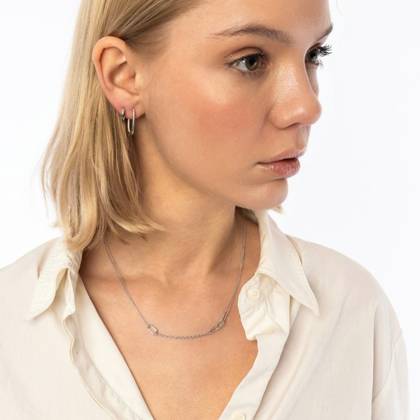 Spero London Edgy Geometric Sterling Silver Hoop Earrings