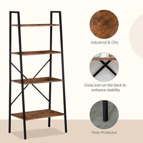 Wyld Haus Tanile Metal And Wood Rustic Brown And Black 4 Tier Ladder Bookshelf