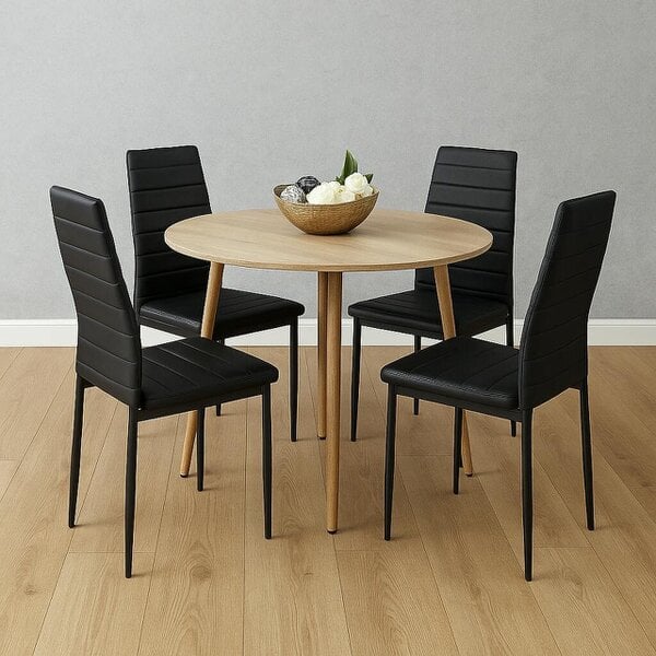 Kosy Koala Modern Round Dining Table With 4 Black Faux Leather Chairs Kitchen Furniture Set