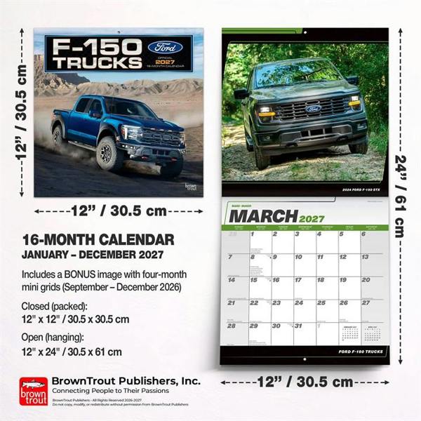 Ford F150 Trucks Calendar 2027, Wall Calendars, Month To View, Transport, Gift